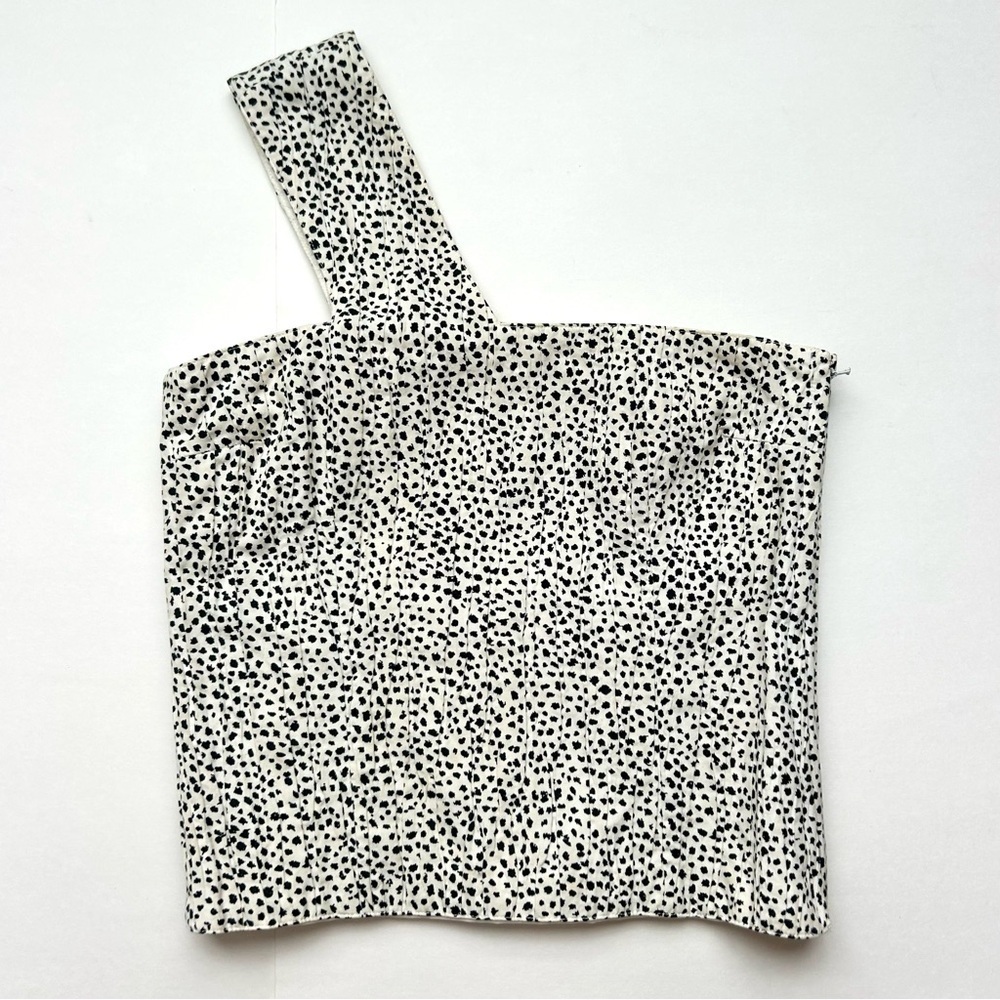 Vintage Courreges Paris One Shoulder Corset Top Black White Speckled Size XS 000